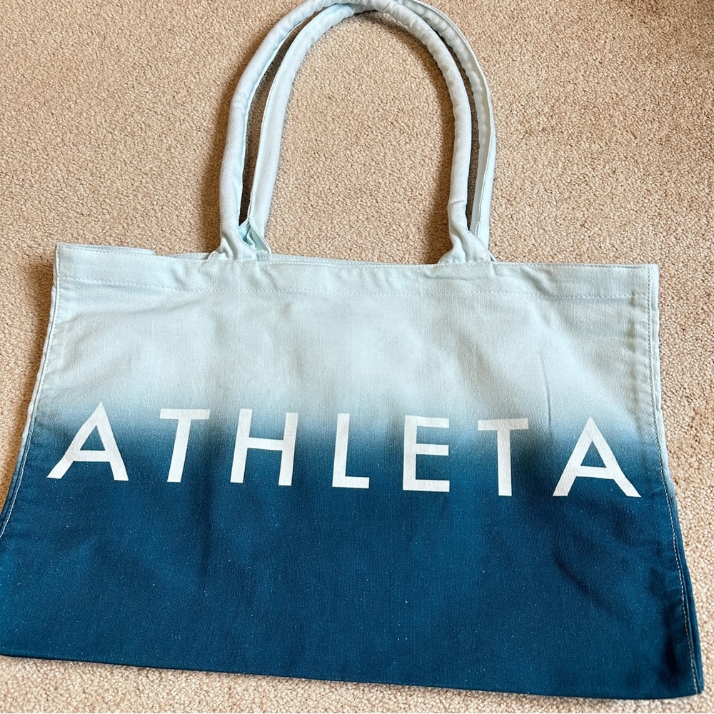 NWOT ATHLETA Blue Ombré Large Tote Bag Blue Shopping Gym Travel Beach - *flaw